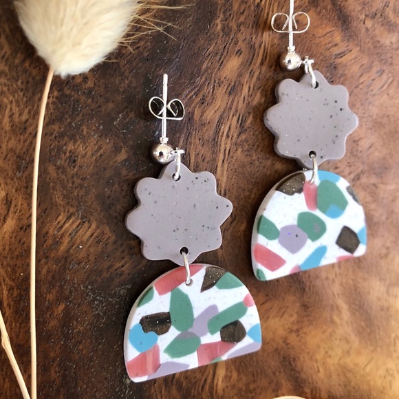 Polymer Clay Terrazzo Statement Earrings - Picture 3 of 5